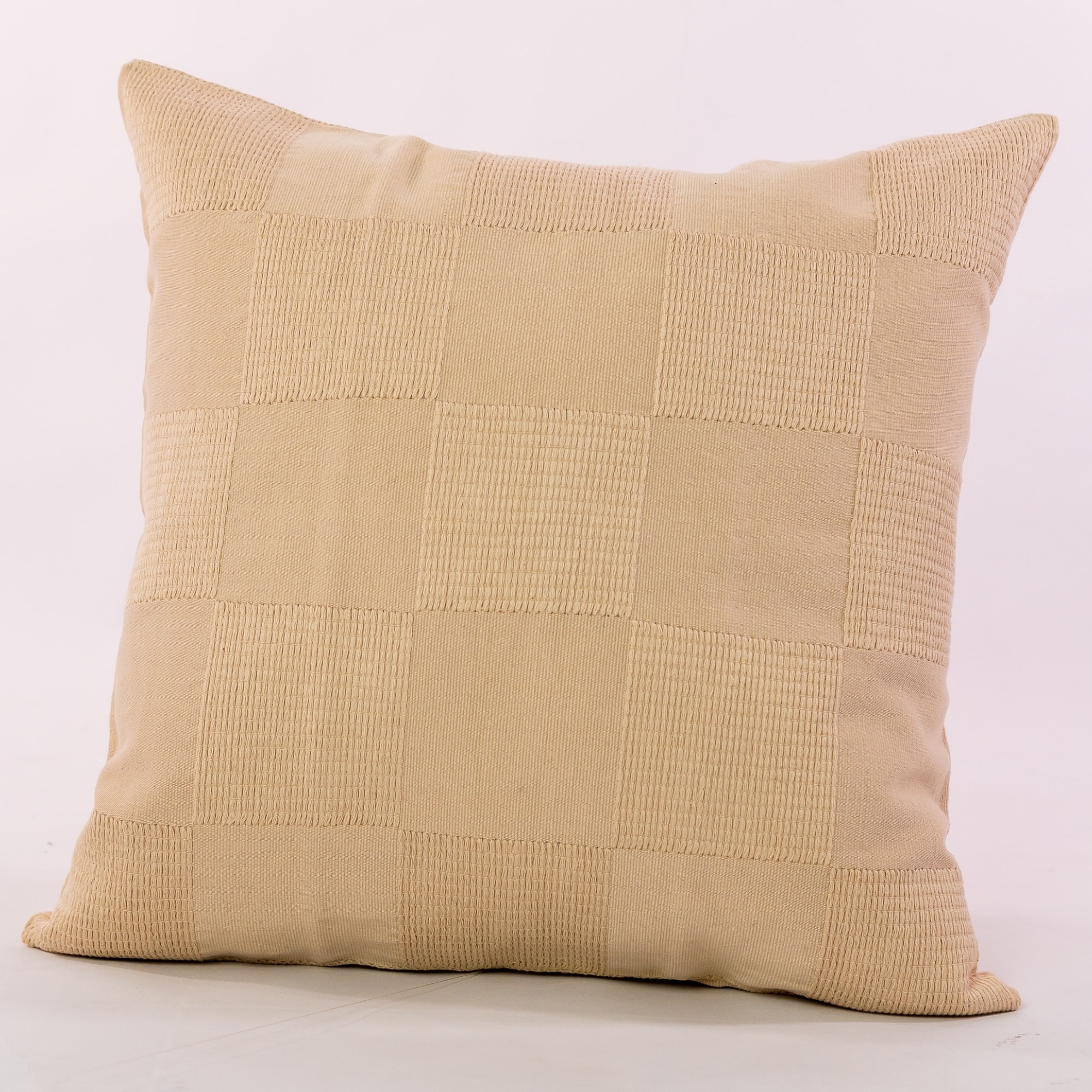 Natural pillow cover crafted by the artisans of Dos Tierras called the Chess Pillow Cover Natural featuring handwoven textile, handcrafted shown against a clean backdrop featuring shades of natural.