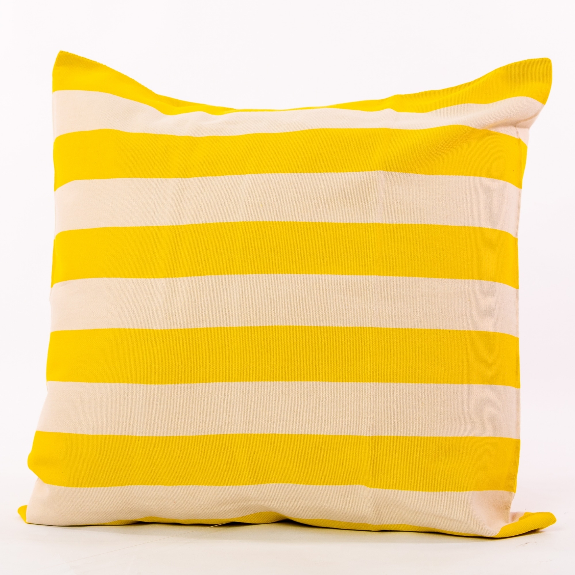Yellow pillow cover crafted by the artisans of Magnolia Casual called the Rayas Pillow Cover Yellow featuring handwoven textile, handcrafted shown against a clean backdrop featuring shades of yellow.
