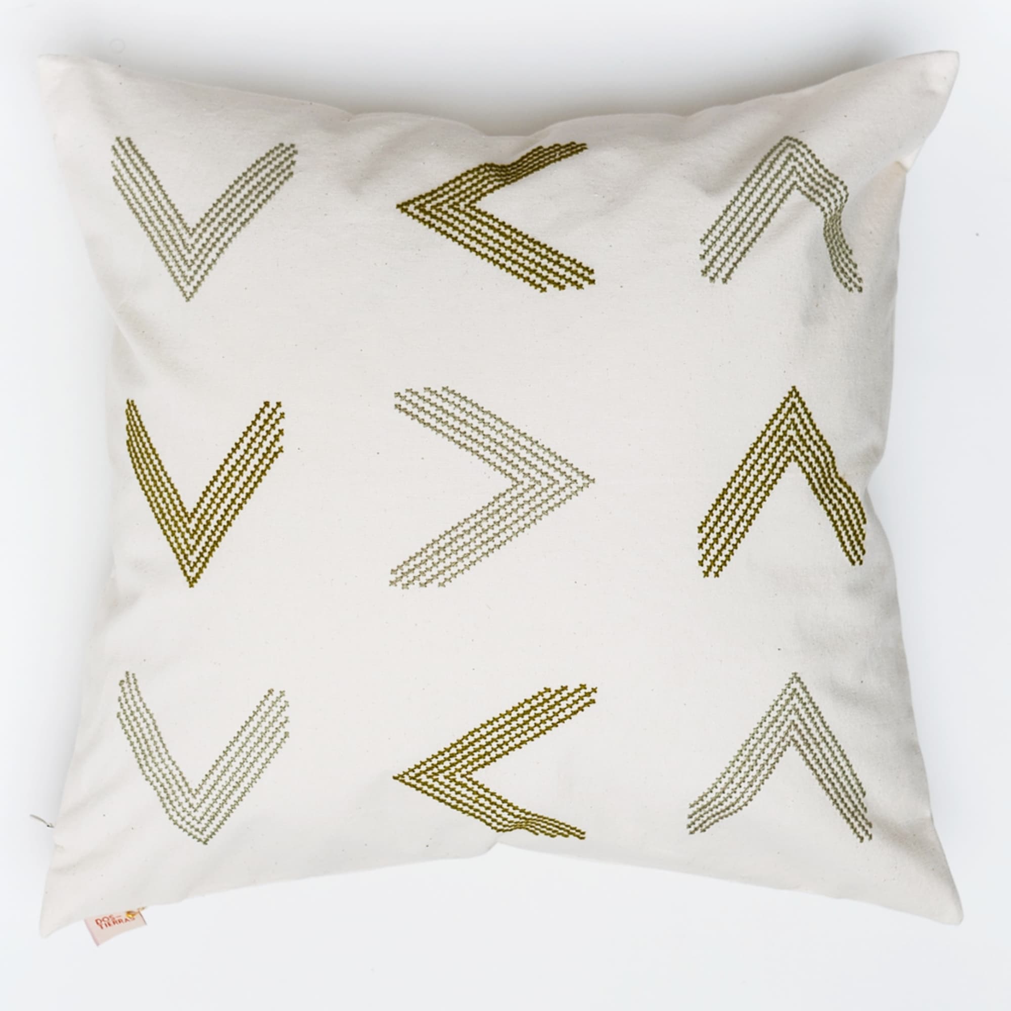Green pillow cover crafted by the artisans of Dos Tierras called the Toj Pillow Cover Green featuring quality outdoor fabric, handcrafted shown against a clean backdrop featuring shades of green.