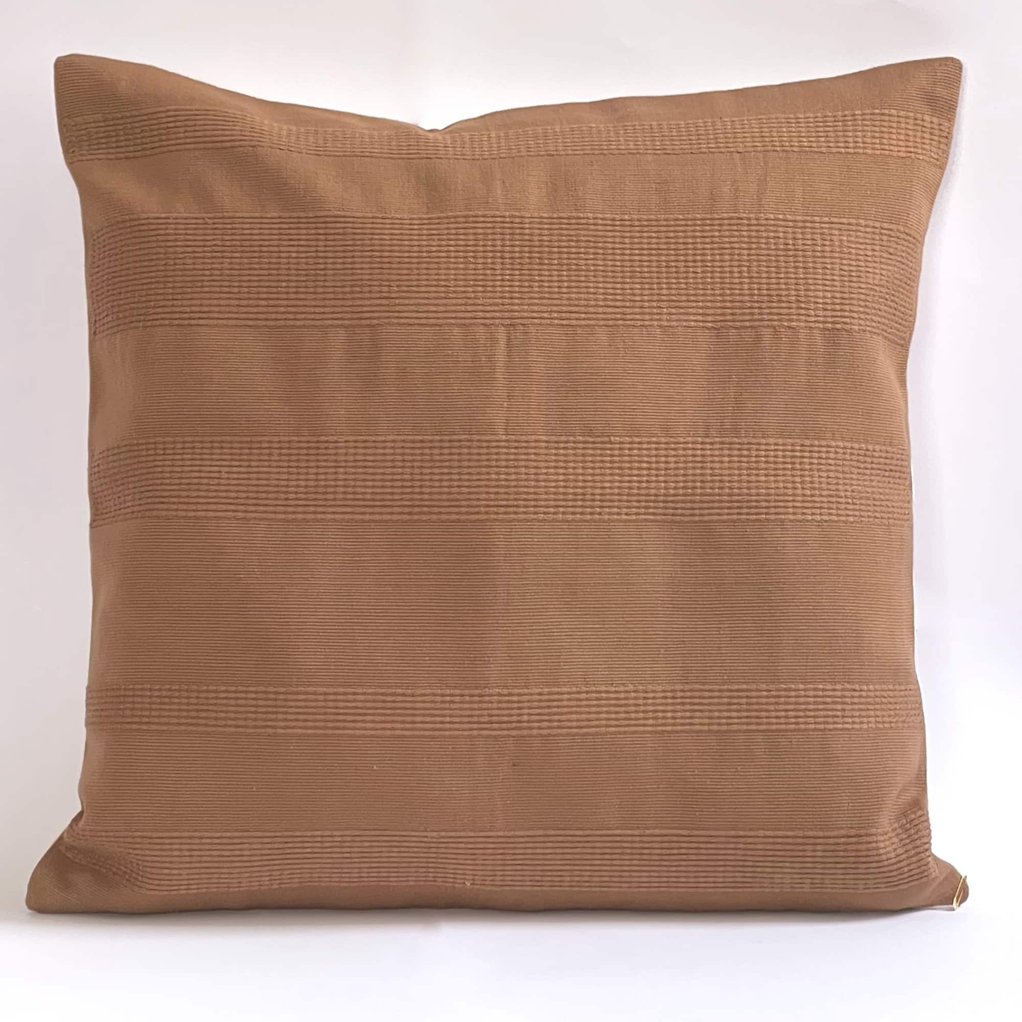 Tan pillow cover crafted by the artisans of Magnolia Casual called the Lines Pillow Cover Tan featuring handwoven textile, handcrafted shown against a clean backdrop.