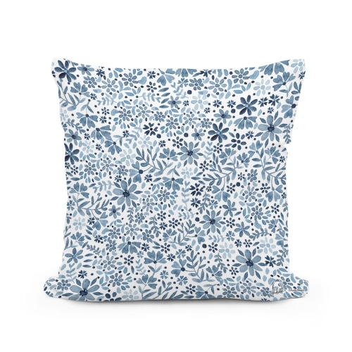 Multi colored outdoor pillow crafted by the artisans of Magnolia Casual called the Outdoor Pillow Indigo Flourish 18x18 featuring quality outdoor fabric shown against a clean backdrop.
