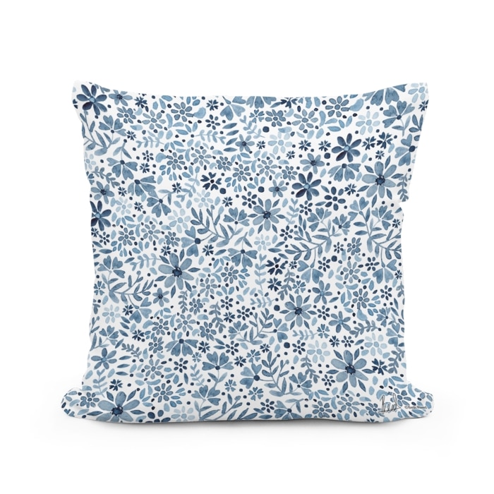 Multi colored outdoor pillow crafted by the artisans of Magnolia Casual called the Outdoor Pillow Indigo Flourish 18x18 featuring quality outdoor fabric shown against a clean backdrop.