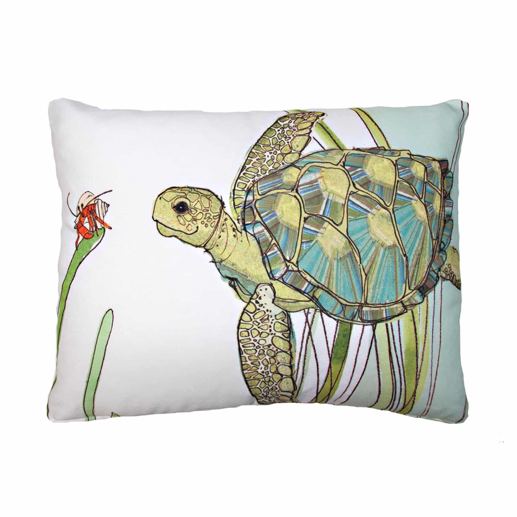 Sea outdoor pillow crafted by the artisans of Magnolia Casual called the Outdoor Pillow Sea Turtle 19x24 featuring quality outdoor fabric shown against a clean backdrop featuring with a sea turtle motif.