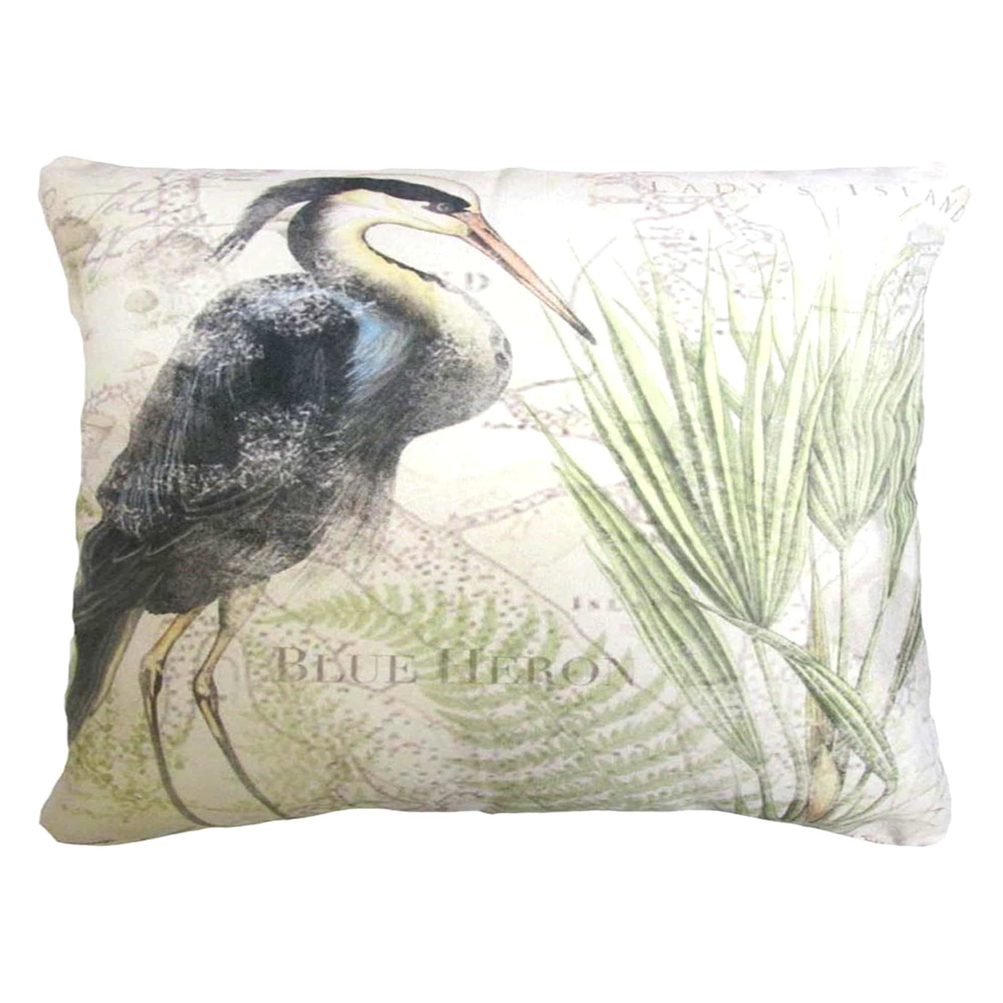 Multi colored outdoor pillow crafted by the artisans of Magnolia Casual called the Outdoor Pillow Great Heron 1 19x24 featuring quality outdoor fabric, natural materials shown against a clean backdrop.
