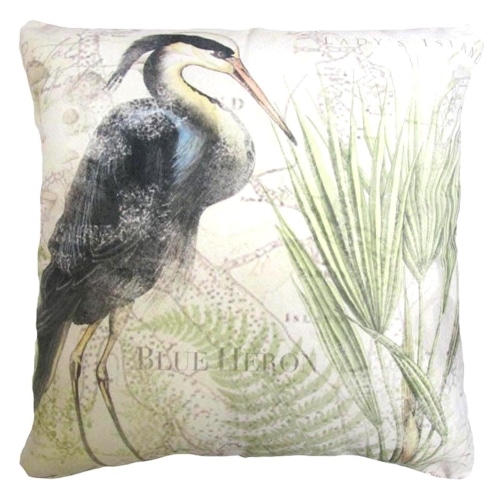 Multi colored outdoor pillow crafted by the artisans of Magnolia Casual called the Outdoor Pillow Great Heron 1 18x18 featuring quality outdoor fabric, natural materials shown against a clean backdrop.