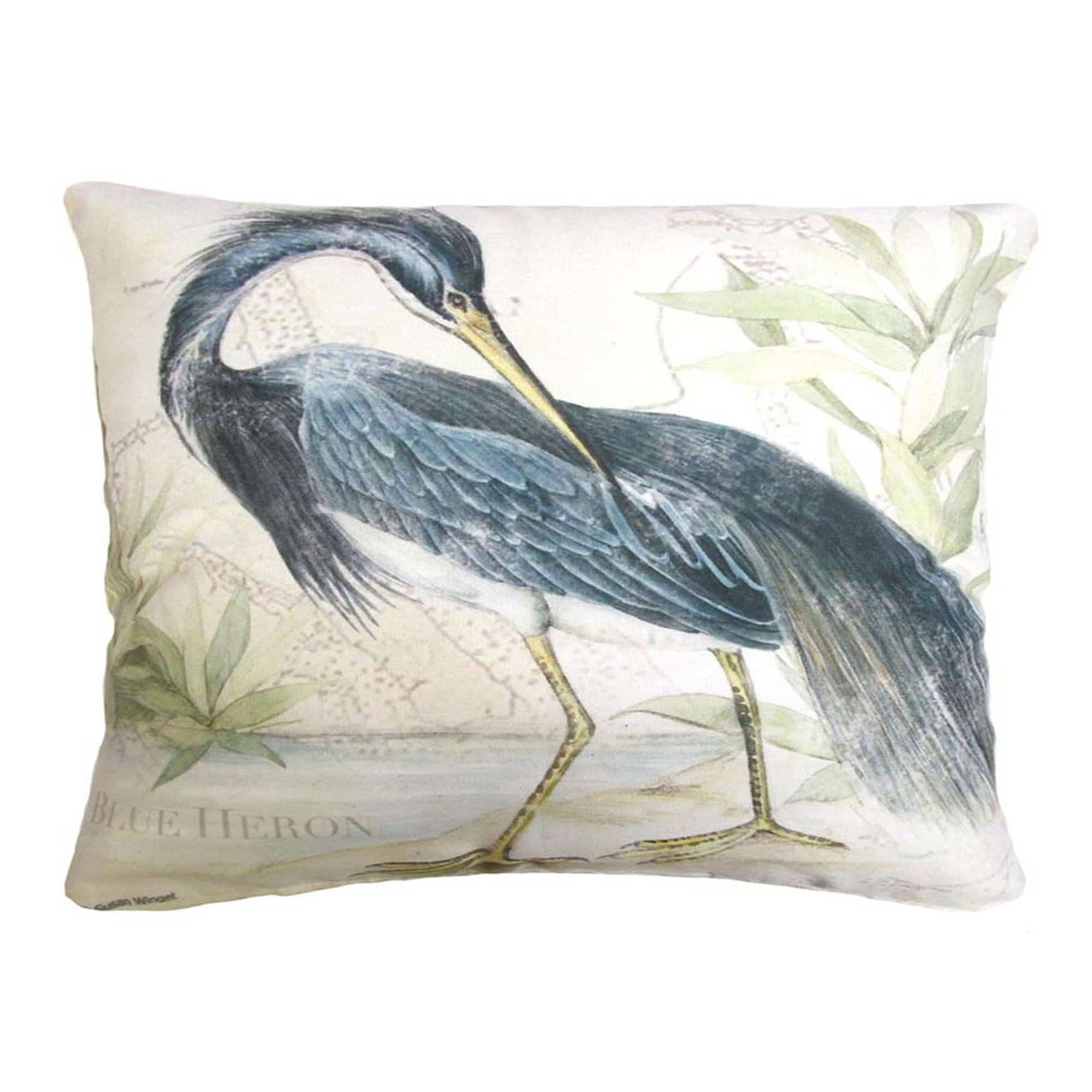 Multi colored outdoor pillow crafted by the artisans of Magnolia Casual called the Outdoor Pillow Great Heron 2 19x24 featuring quality outdoor fabric, natural materials shown against a clean backdrop.