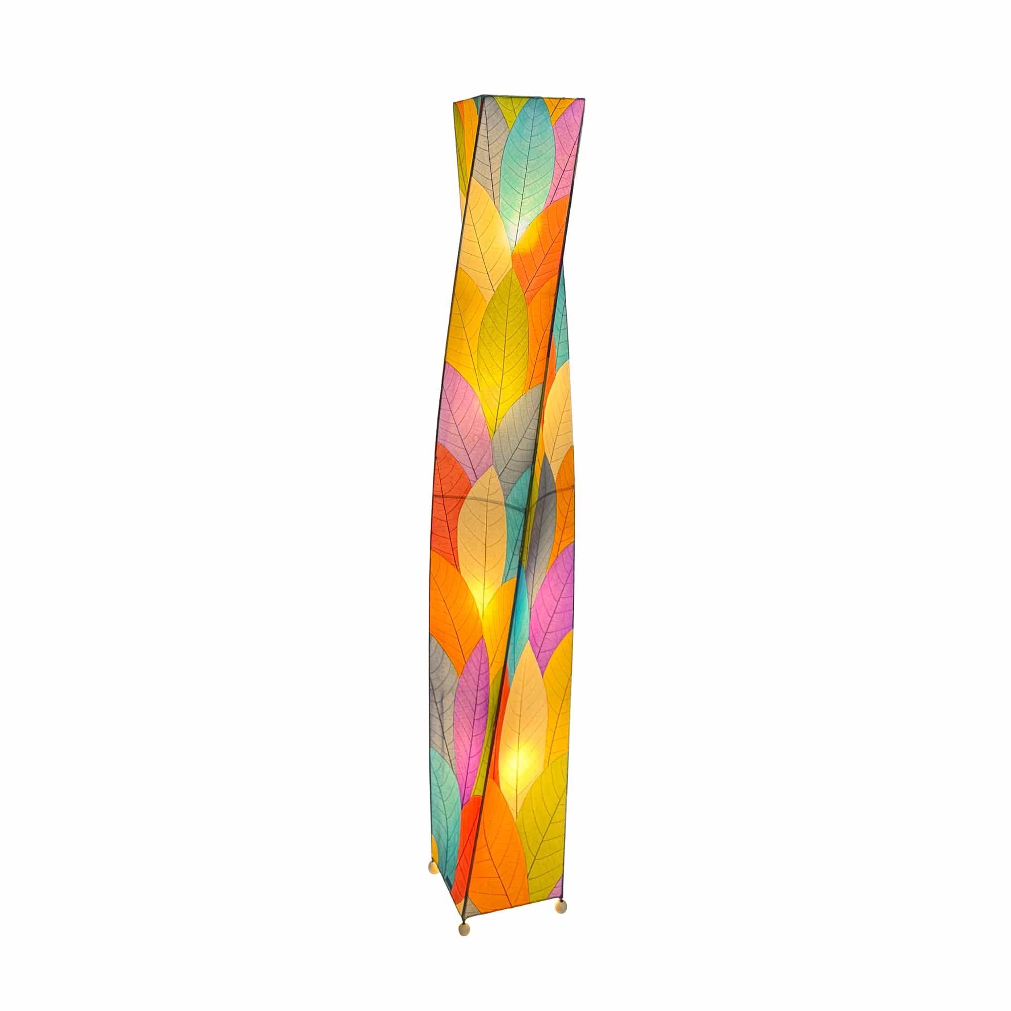 Crafted by the artisans of Eangee Home Design, the Twist Giant Floor Lamp in multi color against a clean backdrop, featuring fossilized cocoa leaf shade, wrought iron frame.