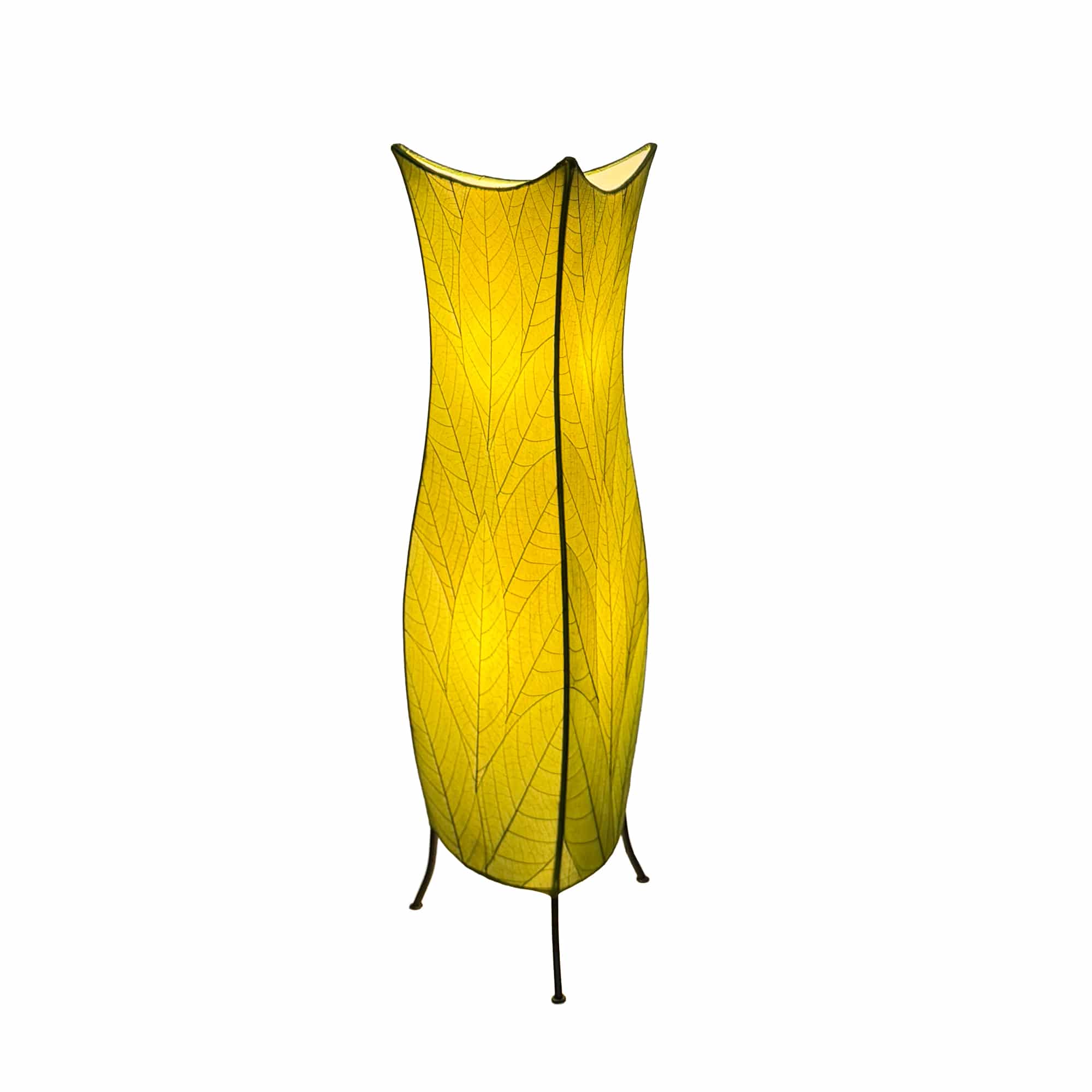 In a quiet bedside corner, crafted by the artisans of Eangee Home Design, the Flowerbud Large Floor Lamp in green stands gracefully, featuring fossilized cocoa leaf shade, adding warmth and character to the space.