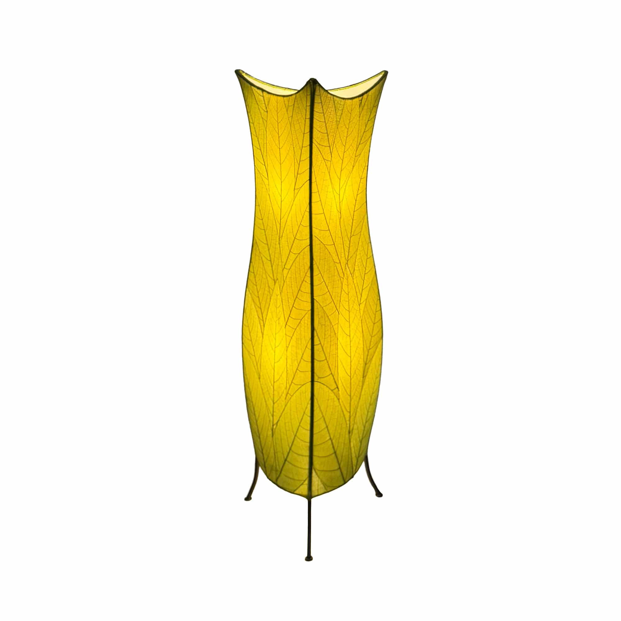 In a coastal inspired living room, crafted by the artisans of Eangee Home Design, the Flowerbud Large Floor Lamp in green stands gracefully, featuring fossilized cocoa leaf shade, adding warmth and character to the space.