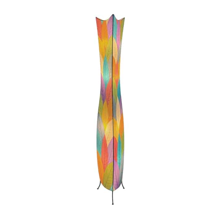 Crafted by the artisans of Eangee Home Design, the Flowerbud Giant Floor Lamp in multi color against a clean backdrop, featuring fossilized cocoa leaf shade.