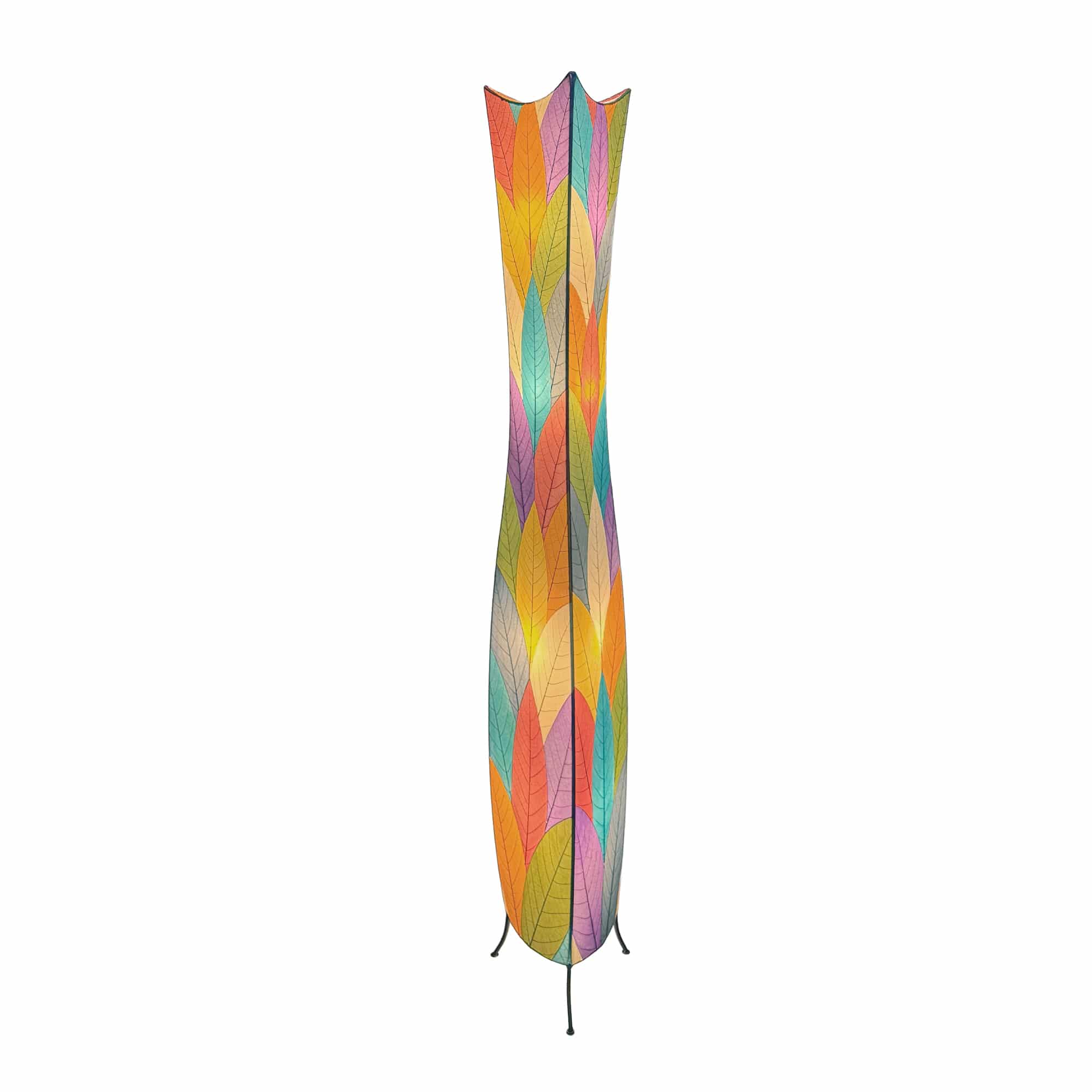 Crafted by the artisans of Eangee Home Design, the Flowerbud Giant Floor Lamp in multi color against a clean backdrop, featuring fossilized cocoa leaf shade.