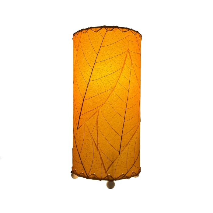 Eangee Home Design 380 Series Orange table lamp with bright fossilized cocoa leaf finish, photographed on white background to emphasize its warm autumn glow and handmade details.