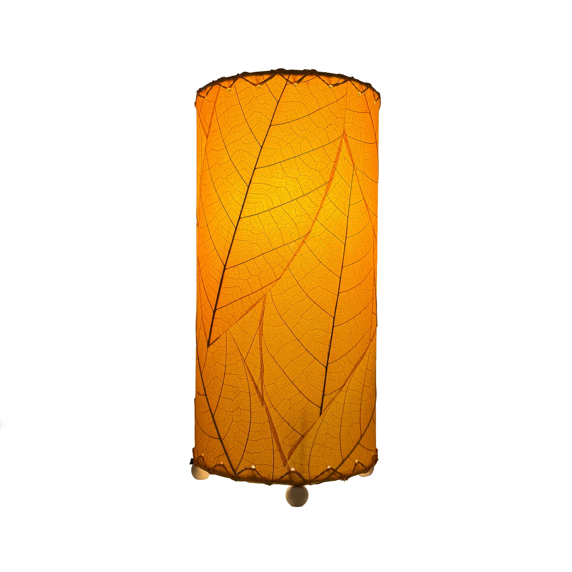 Eangee Home Design 380 Series Orange table lamp with bright fossilized cocoa leaf finish, photographed on white background to emphasize its warm autumn glow and handmade details.