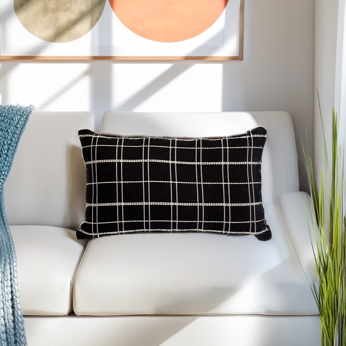 Grid Lumbar Pillow Cover Black <br>(Item # ss25_pc03) - Image 2