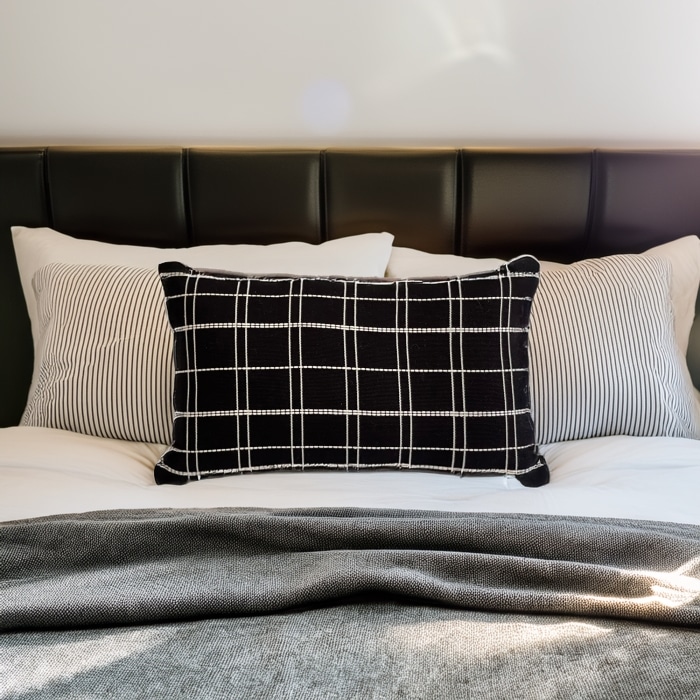 Grid Lumbar Pillow Cover Black <br>(Item # ss25_pc03)