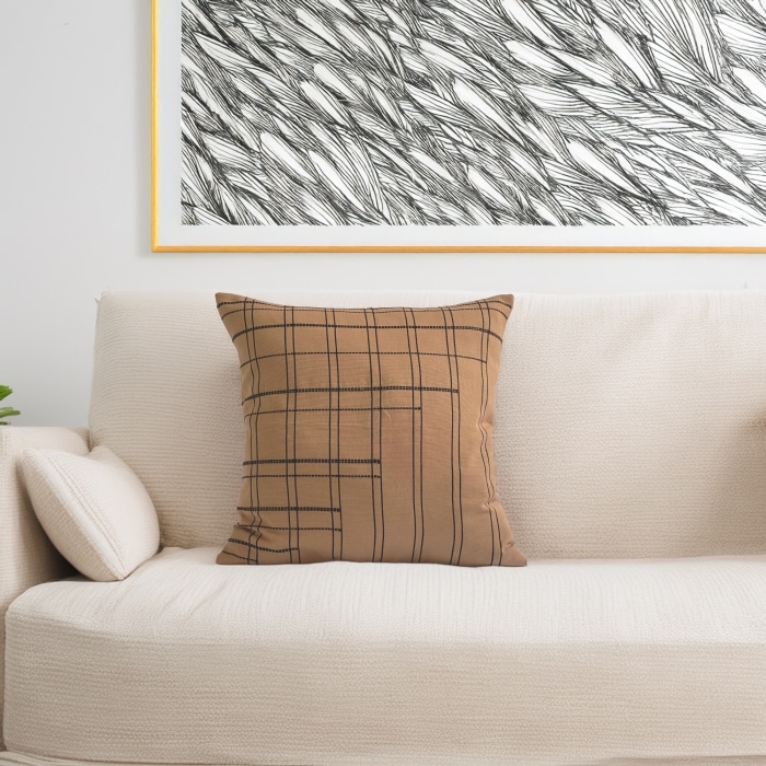 Broken Grid Pillow Cover Tan <br>(Item # ss25_pc05) - Image 2