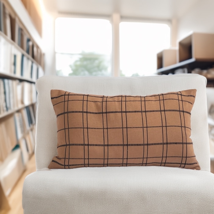 Grid Lumbar Pillow Cover Tan <br>(Item # ss25_pc06) - Image 2