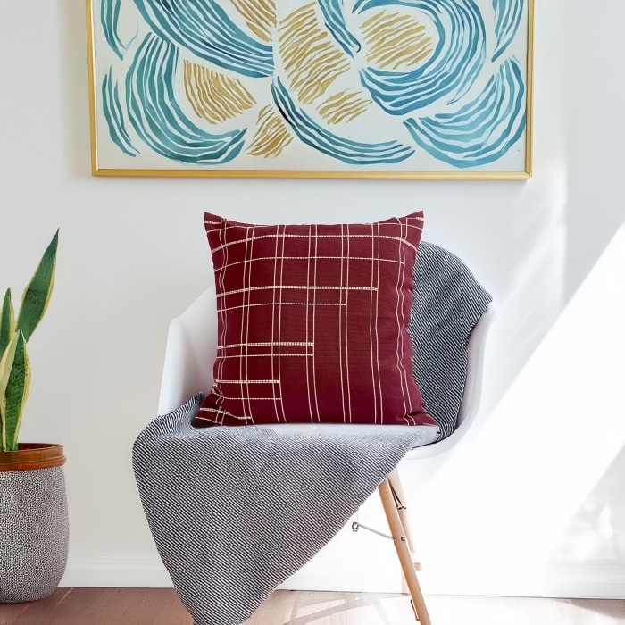 Broken Grid Pillow Cover Burgundy <br>(Item # ss25_pc08) - Image 2