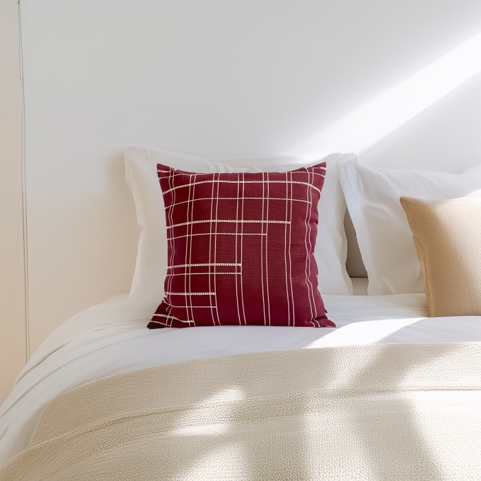 Broken Grid Pillow Cover Burgundy <br>(Item # ss25_pc08)