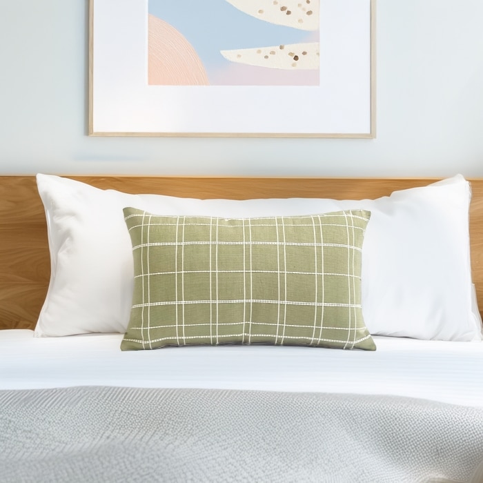 Grid Lumbar Pillow Cover Green <br>(Item # ss25_pc12)