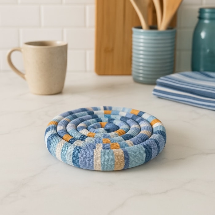 Small Spiral Spiced Heatable Trivet Azure<br>(Item #ch14b-az)