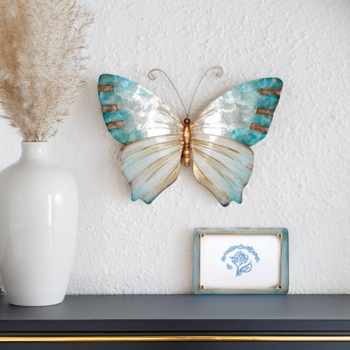 Butterfly Wall Decor Pearl And Soft Aqua <br>(Item # m2004)