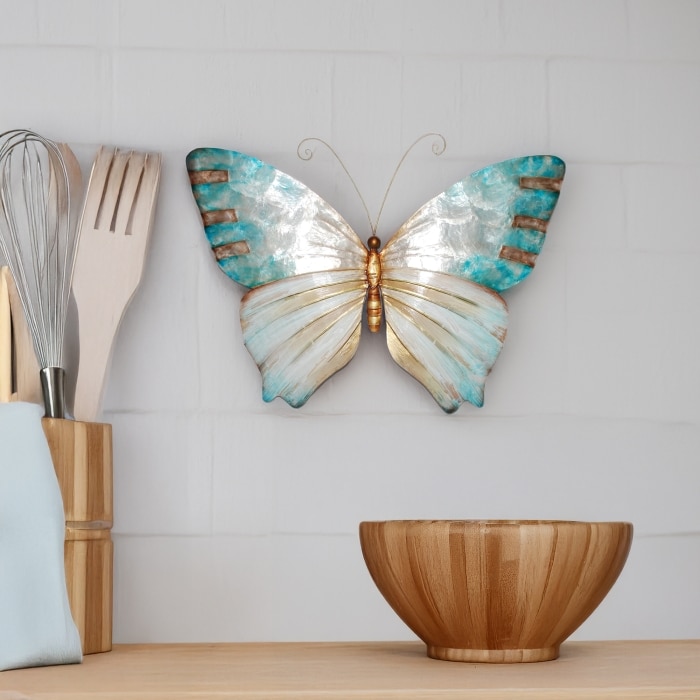 Butterfly Wall Decor Pearl And Soft Aqua <br>(Item # m2004) - Image 2