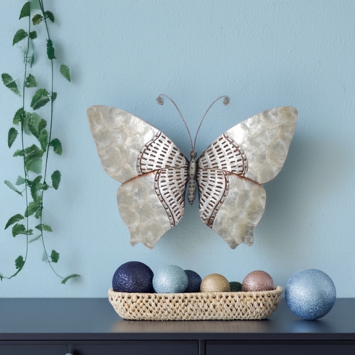 Butterfly Wall Decor Silver With Rust Dashes <br>(Item # m2005)
