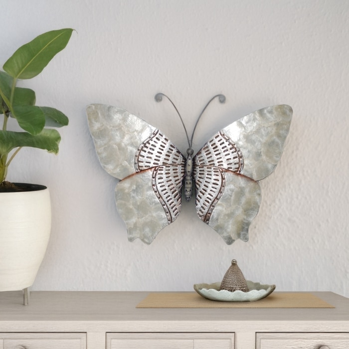 Butterfly Wall Decor Silver With Rust Dashes <br>(Item # m2005) - Image 2