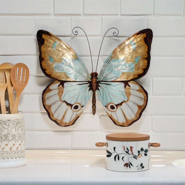 Butterfly Wall Decor Copper With Aqua Large <br>(Item # m2006 l n)