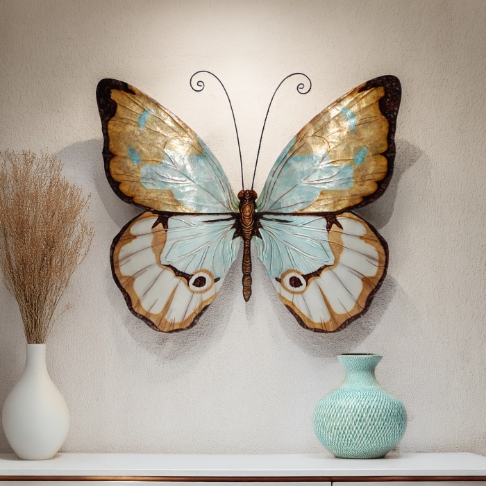 Butterfly Wall Decor Copper With Aqua Large <br>(Item # m2006 l n) - Image 2