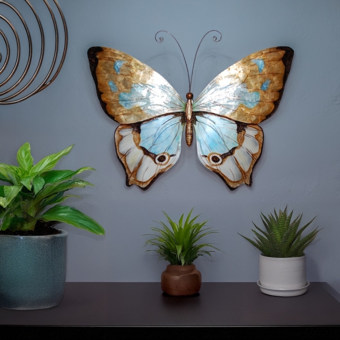 Butterfly Wall Decor Copper With Aqua <br>(Item # m2006)