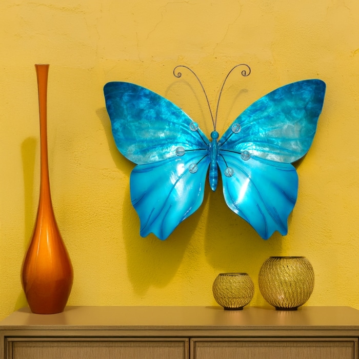 Butterfly Wall Decor Sea Blue With Beads <br>(Item # m2016)