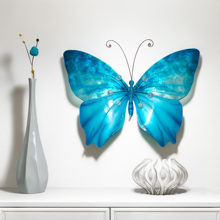 Butterfly Wall Decor Sea Blue With Beads <br>(Item # m2016) - Image 2