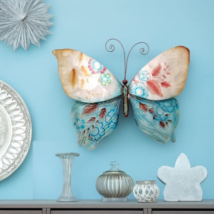 Butterfly Wall Decor Blue And Pearl <br>(Item # m2028)