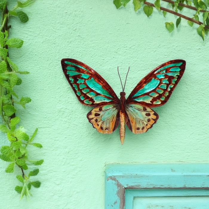 Butterfly Wall Decor Aqua And Gold <br>(Item # m2052) - Image 2