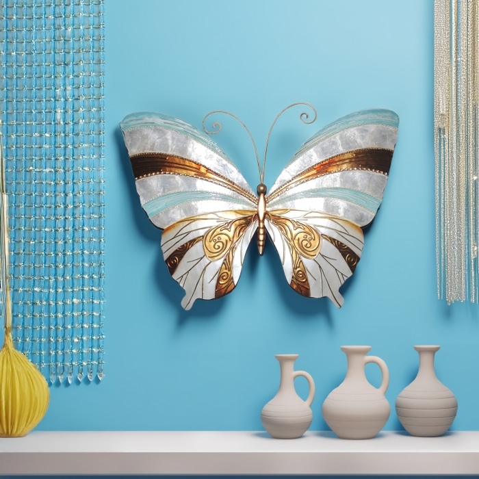 Butterfly Wall Decor Blue Pearl And Copper <br>(Item # m2062) - Image 2