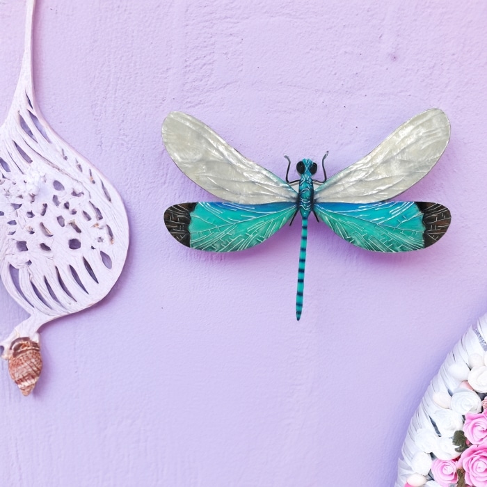 Dragonfly Wall Decor White And Aqua <br>(Item # m4015)