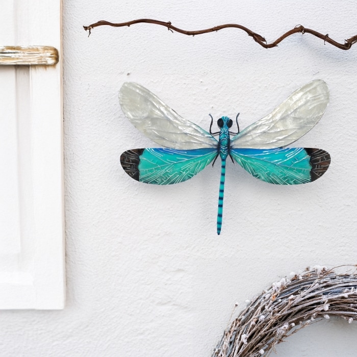 Dragonfly Wall Decor White And Aqua <br>(Item # m4015) - Image 2
