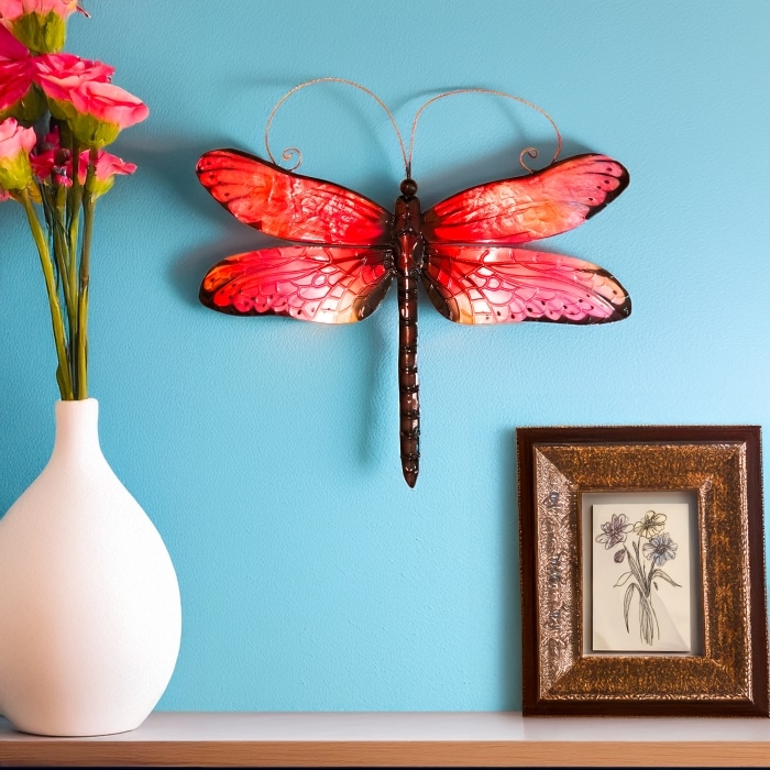 Dragonfly Wall Decor Red And Black <br>(Item # m4029)