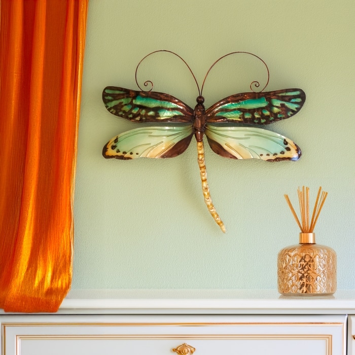 Dragonfly Wall Decor Aqua And Gold <br>(Item # m4034)