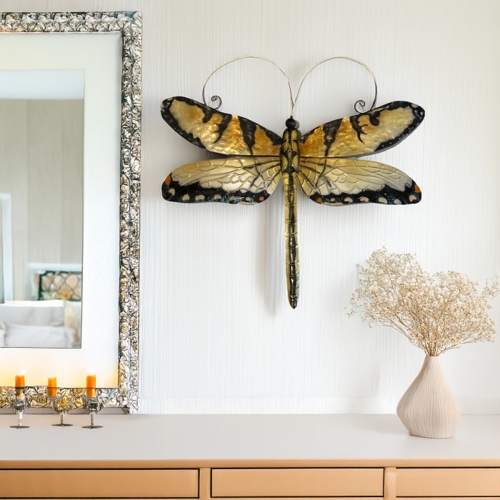 Dragonfly Wall Decor Gold And Blue <br>(Item # m4035)