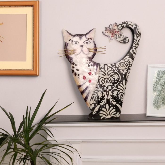 Cat Wall Decor White And Black <br>(Item # m7014)